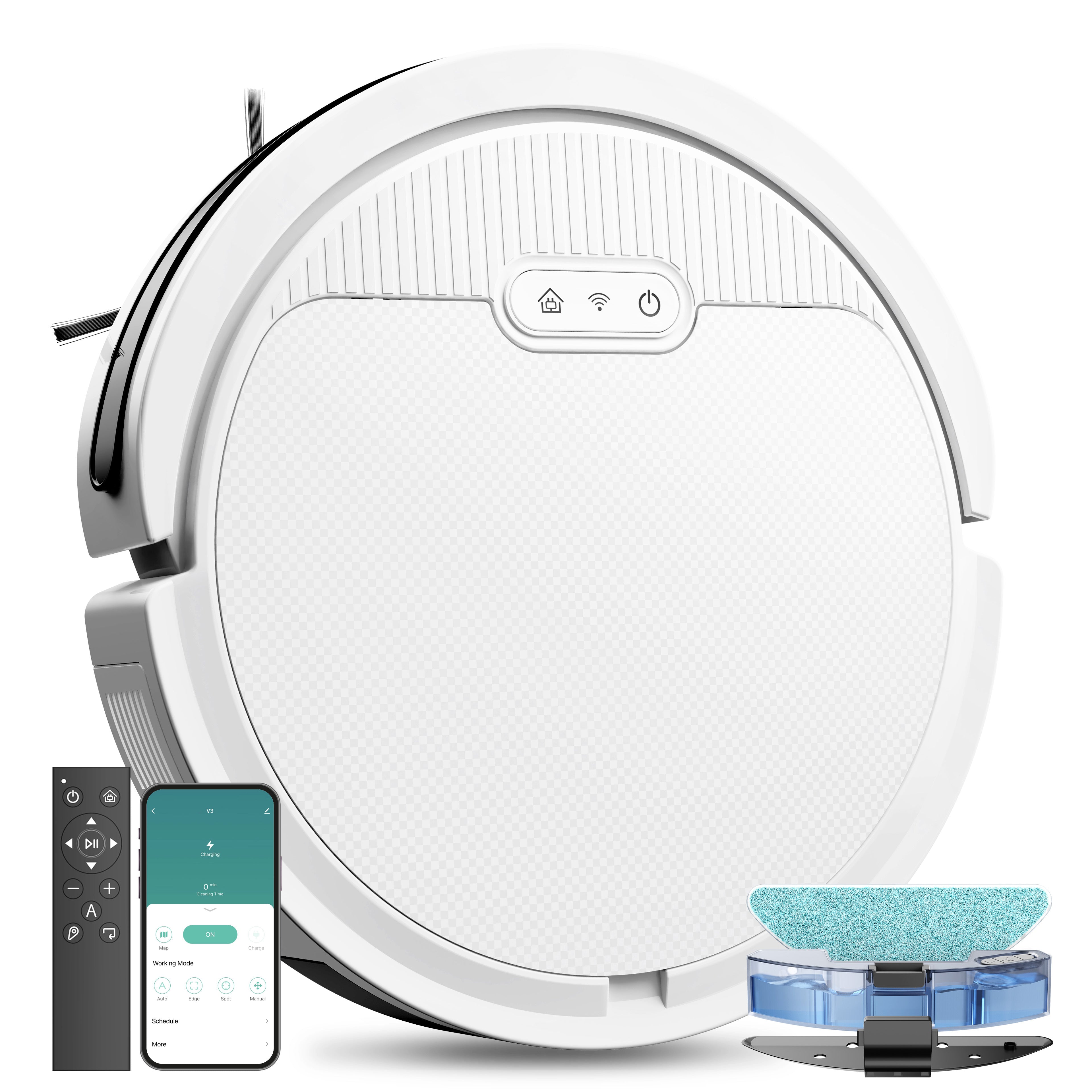Robot Vacuum And Mop, 3 In 1 Combo Cleaner For Home With Pet Hair And Hard Floor, 5000Pa Suction, 120 Mins Run Time,Self-Charging,Super Thin Body