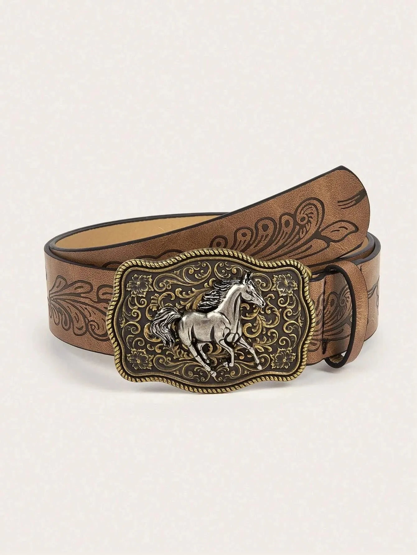Women's Western Cowgirl Antique Gold buckle/Brown belt