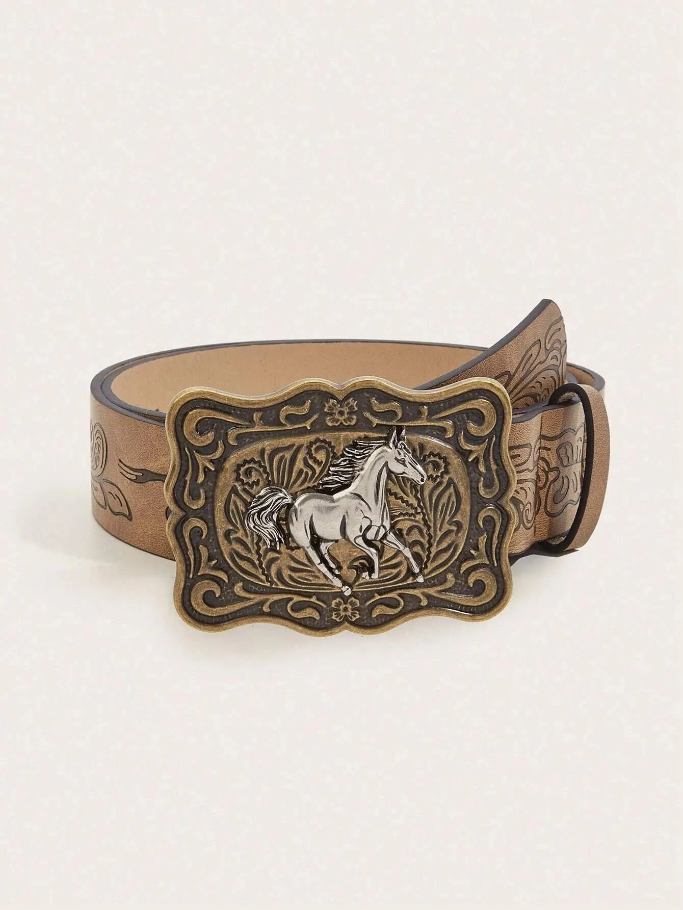 Women's Western Cowgirl Antique Gold buckle/Brown belt
