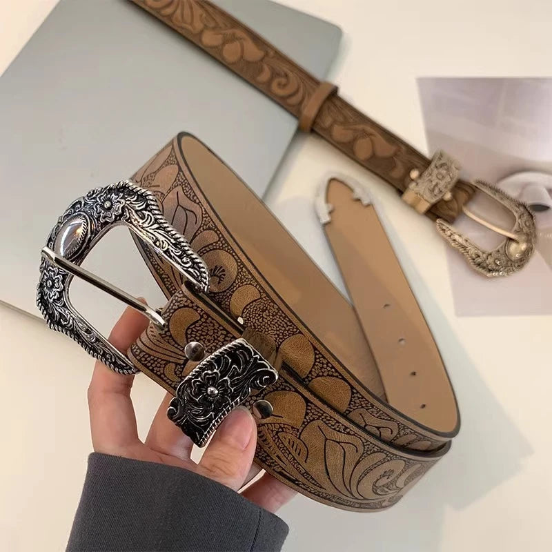 Leather Western cowgirl Brown Metal belt
