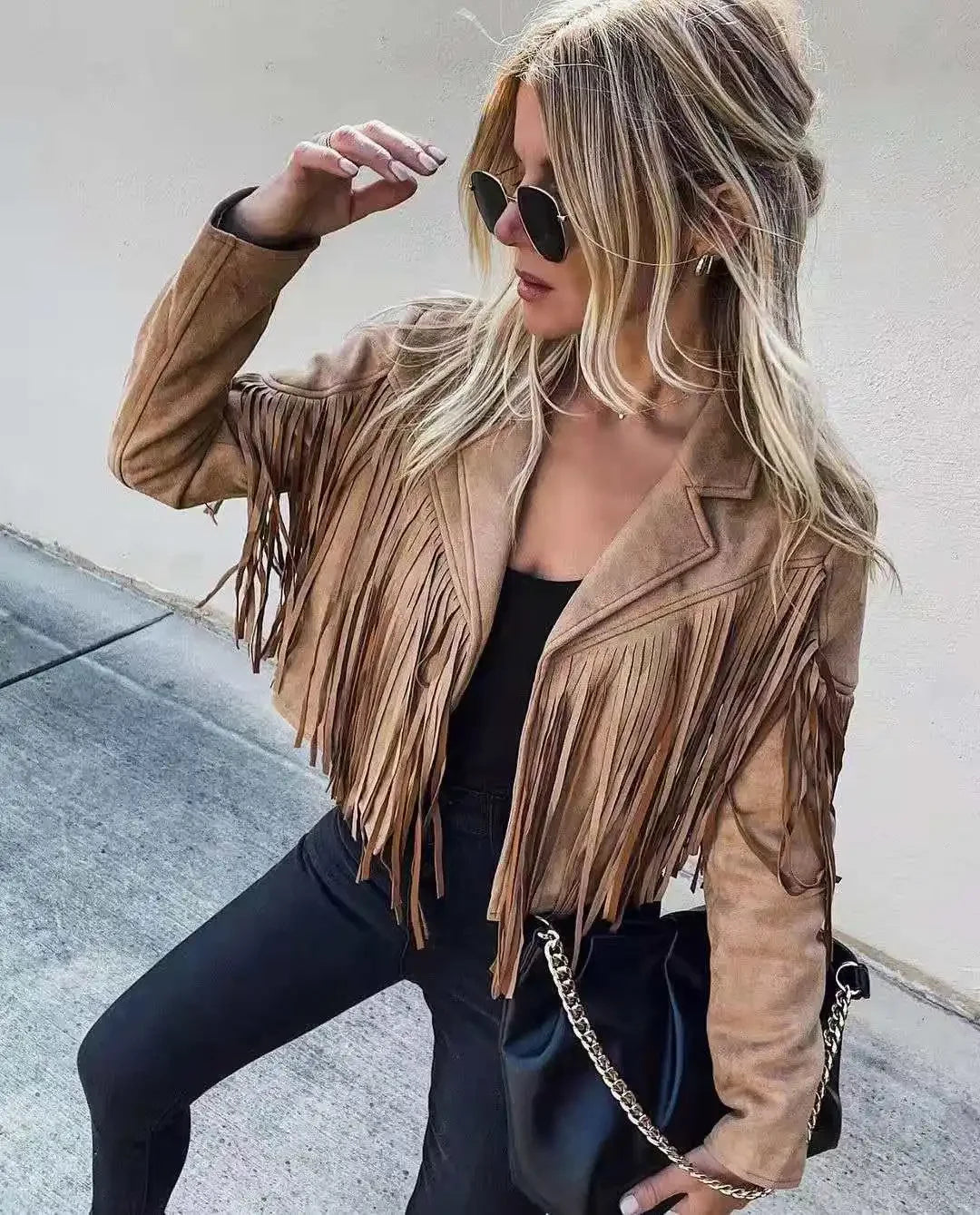 Fringed Hem Tassel Cardigan Crop Top