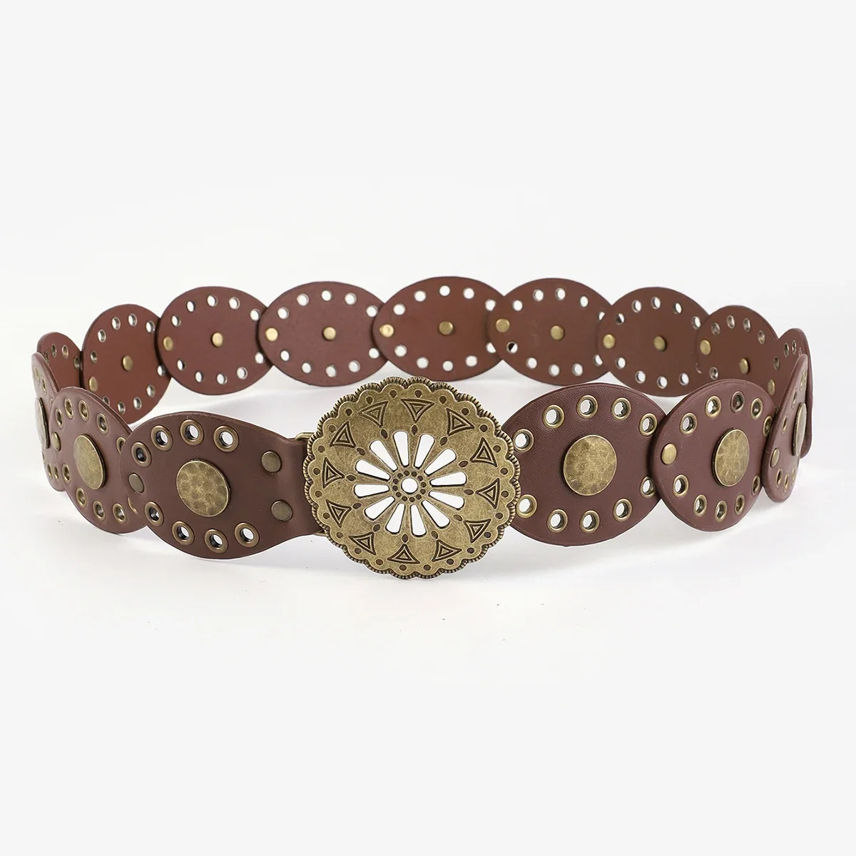 western cowboy belt round hollow metal wide belt