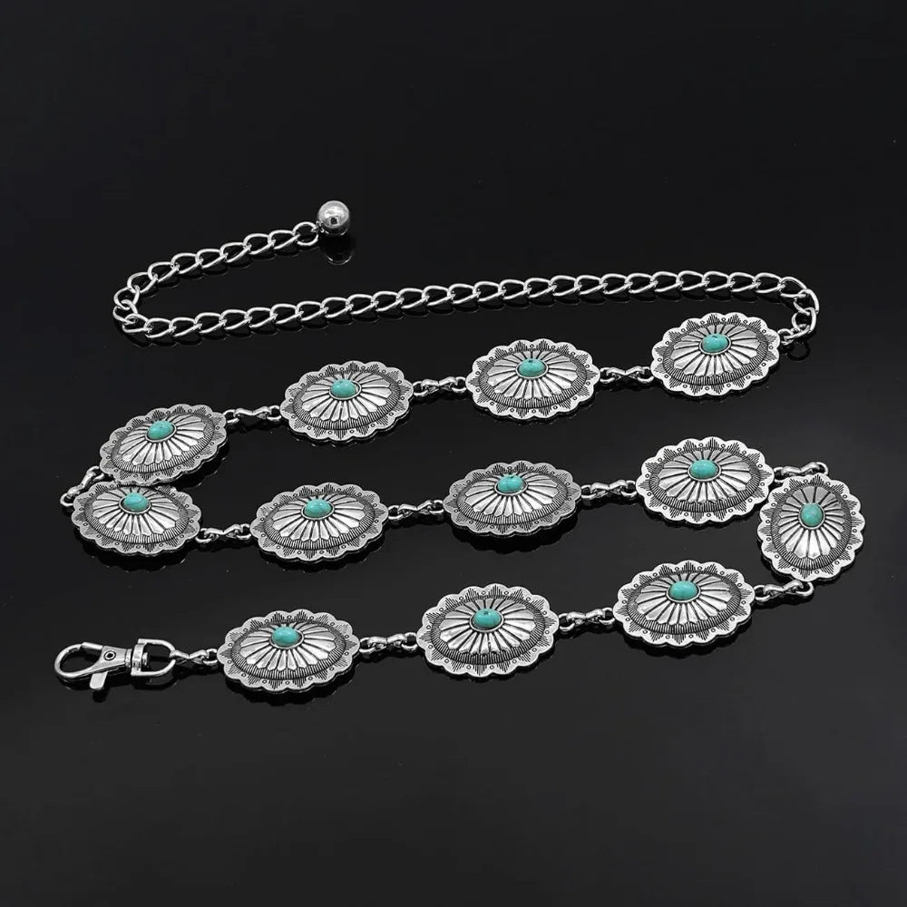 Western Turquoise Chain Cowgirl Belt