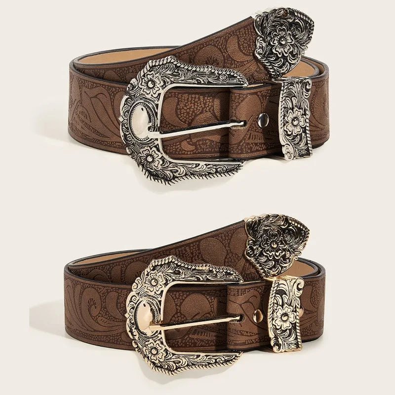 Leather Western cowgirl Brown Metal belt