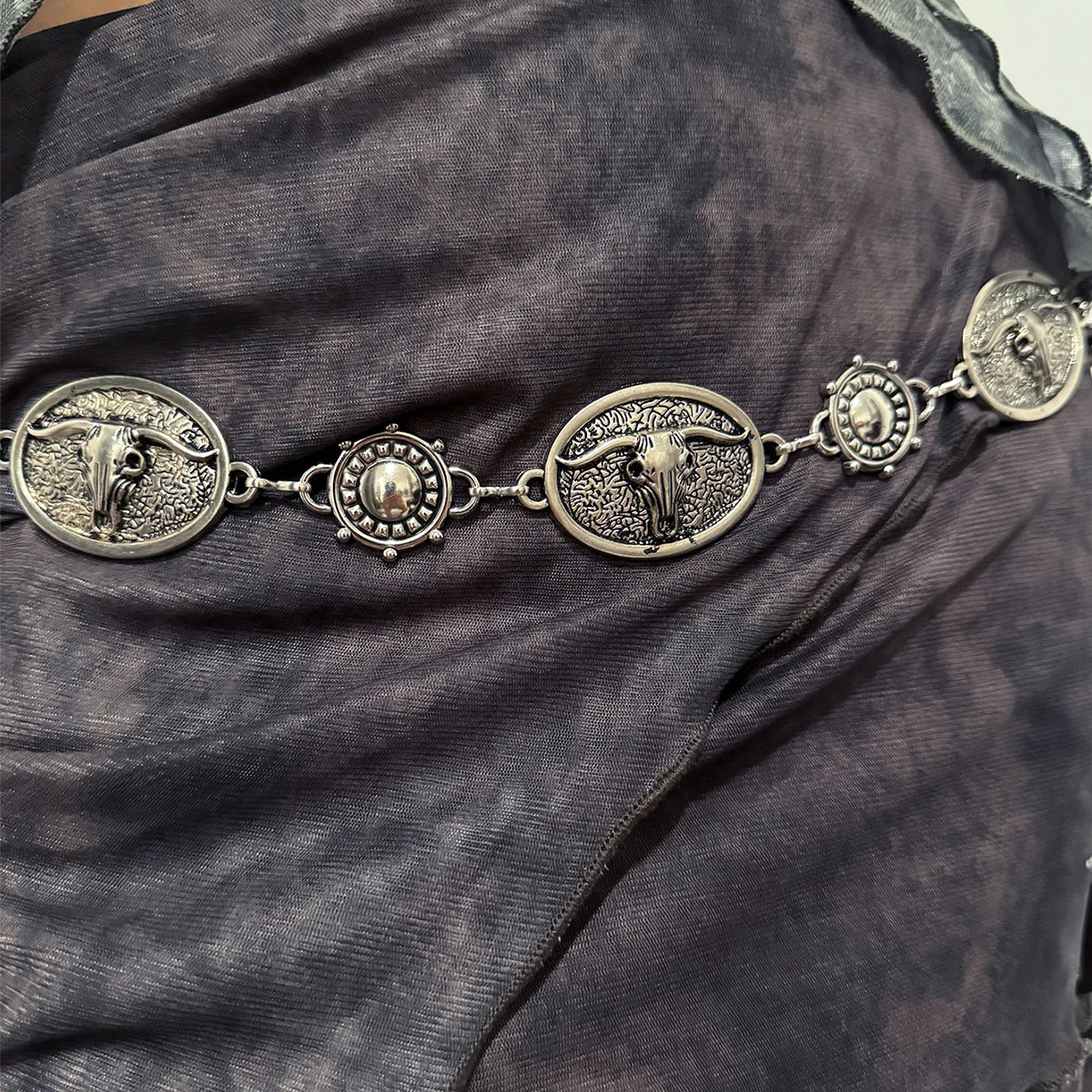 Vintage Silver western Belt Sun Bull Coins