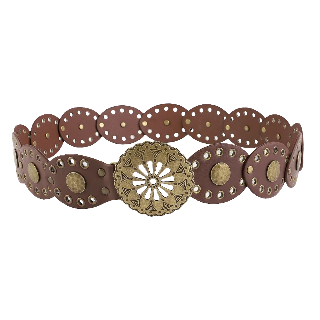 western cowboy belt round hollow metal wide belt