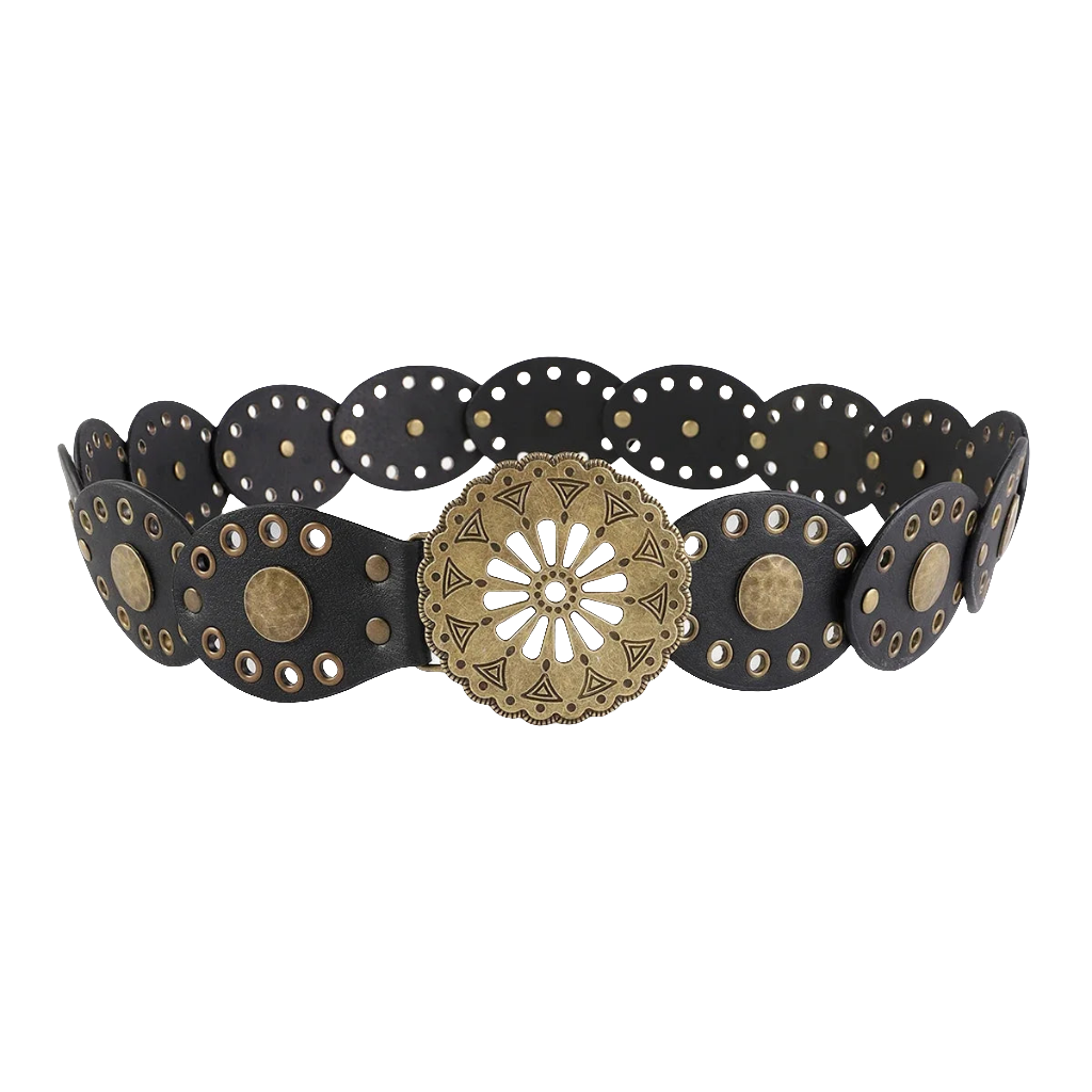 western cowboy belt round hollow metal wide belt