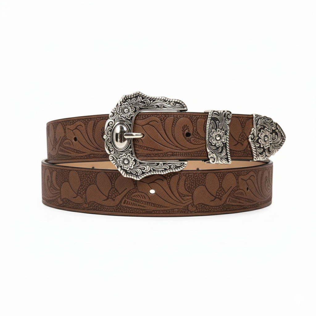 Leather Western cowgirl Brown Metal belt